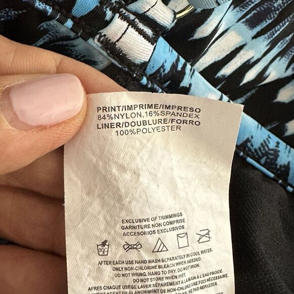 Fit 4U Swimsuit One Piece Sz 16 Blue Abstract Print Ruching Sweetheart Neckline - Picture 14 of 15